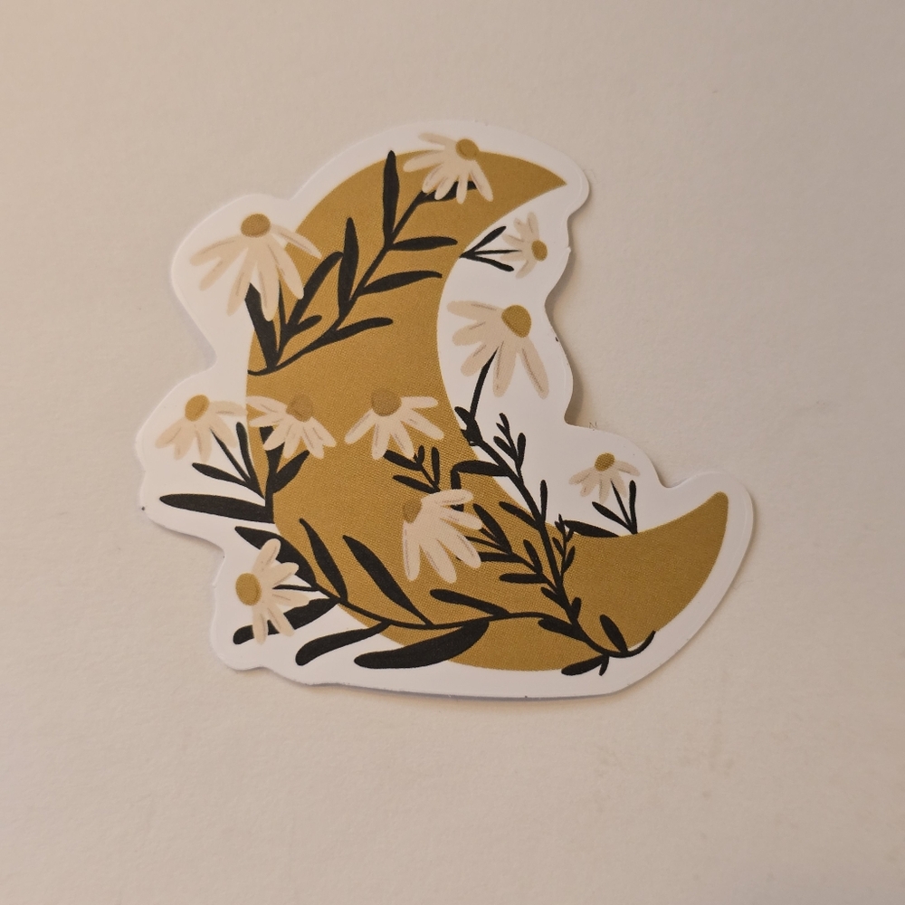 10/$10 Floral Moon Sticker in Gold and White